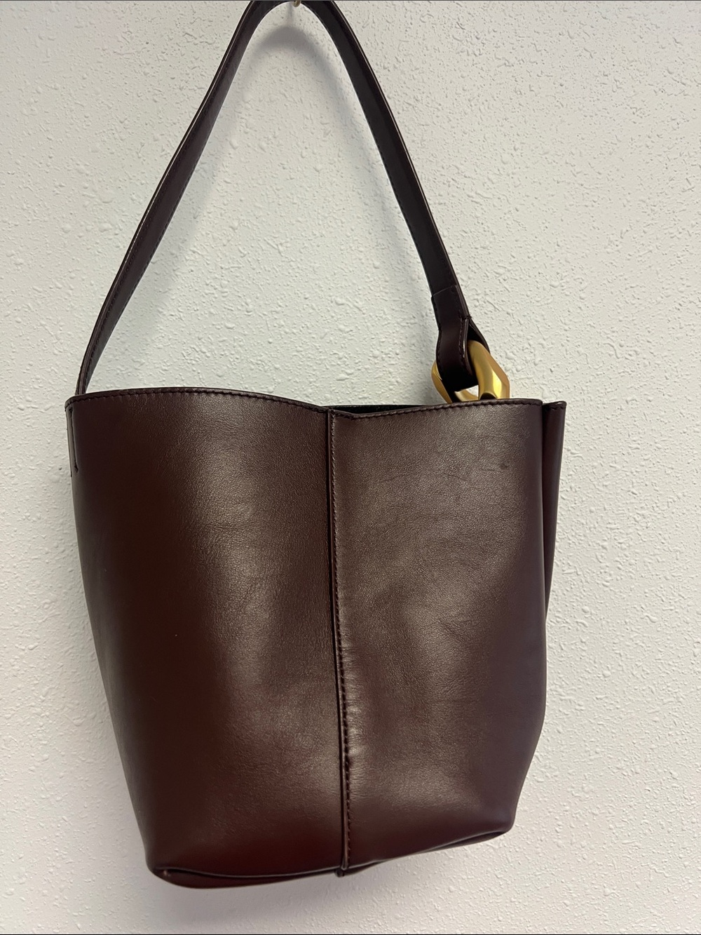 JW ANDERSON Dark Brown Leather Shoulder Bag with Gold Accent